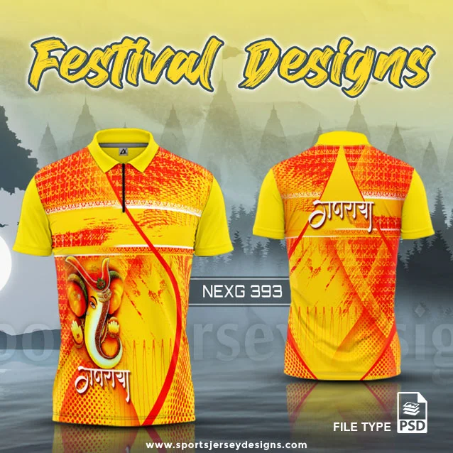 NEXG-393 Ganesha Festival Design for Sublimation Print: Gold Yellow And Orange