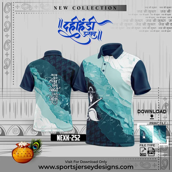 NEXK 252 Dahi Handi Festival Jersey Design In Airforce And White Color