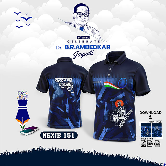 NEXJB-151 BLUE AND LIGTH SHADES DR.BABA SAHEB AMBEDKAR SUBLIMATION JERSEY DESIGN IN NAVY BLUE COLOR