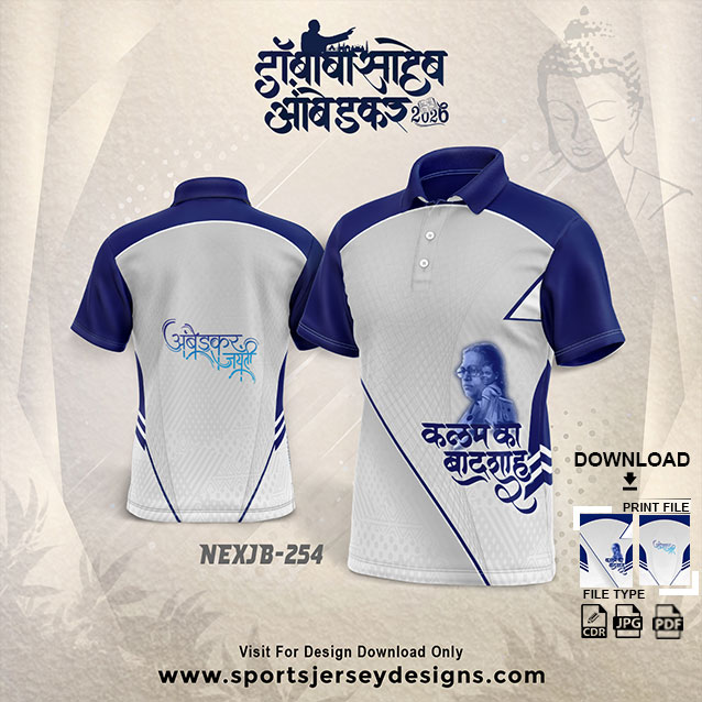 NEXJB-254 BLUE AND WHITE DR.BABA SAHEB AMBEDKAR SUBLIMATION JERSEY DESIGN IN NAVY BLUE COLOR