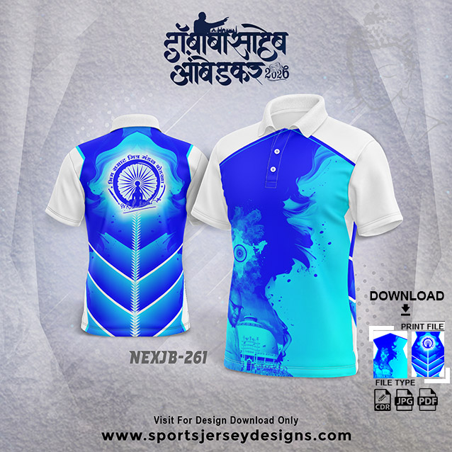 NEXJB-261 Dr. Babasaheb Ambedkar Jayanti Jersey Design India Blue with Sky Blue Gradient on White Base | 14 April Group T-Shirt