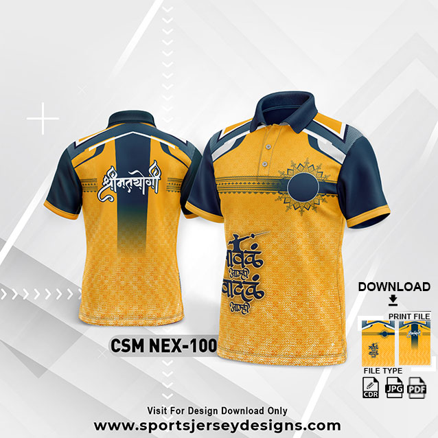 CSM NEX 100 Chhatrapati Shivaji Maharaj Sublimation Jersey Desing In Golden Yellow And Airforce Color