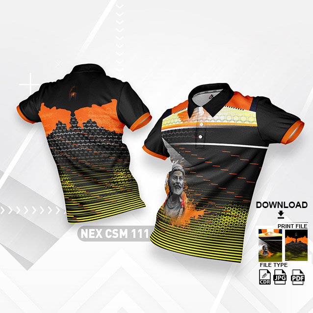 CSM NEX-111 Chhatrapati Shivaji Maharaj Sublimation Jersey Desing In Black And Orange Color