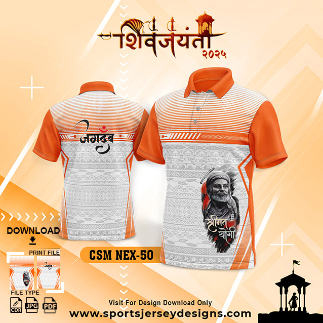 CSM NEX 50 Chhatrapati Shivaji Maharaj Sublimation Jersey Desing In White And Orange Color