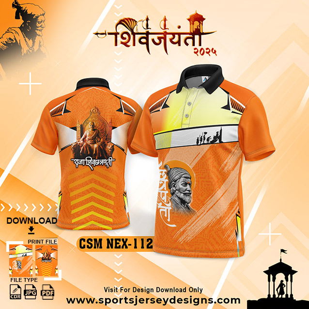 CSM NEX-112 Chhatrapati Shivaji Maharaj Sublimation Jersey Desing In Orange And White Color