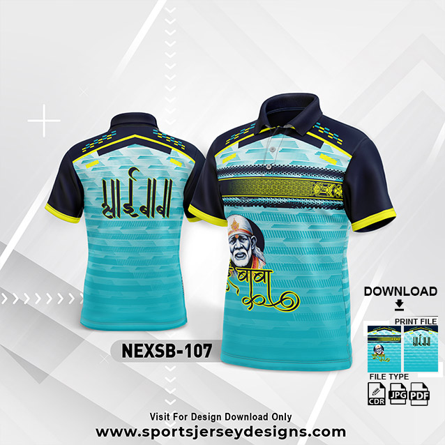 NEXSB 107 FIROZI AND NAVY BLUE SAI BABA PALKHI SUBLIMATION JERSEY DESIGN