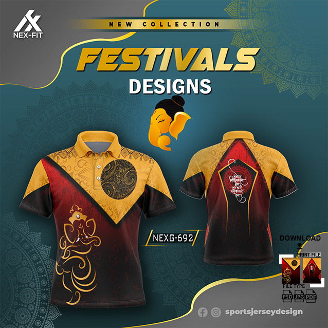 NEXG-692 GOLD YELLOW AND MAROON PATTERN Ganesha Festival Design for Sublimation