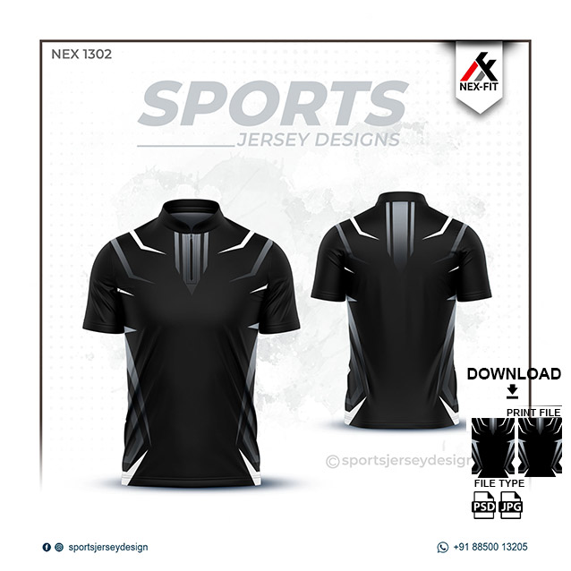NEX-1302 BLACK WITH WHITE SPORTSWEAR SUBLIMATION JERSEY DESIGN