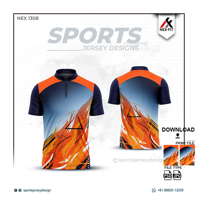 NEX-1308 ORANGE WITH BLUE SPORTSWEAR SUBLIMATION JERSEY DESIGN