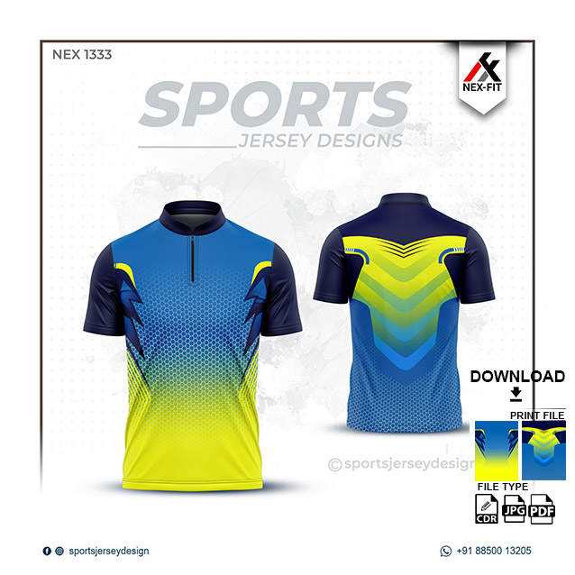 NEX-1333 BLUE WITH YELLOW SPORTSWEAR SUBLIMATION JERSEY DESIGN