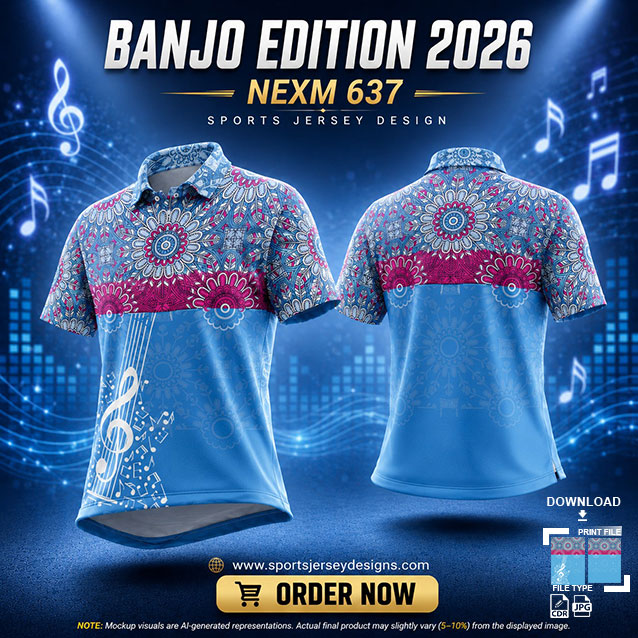 NEXM-637 BLUE AND PINK MUSICAL BANJO GROUP SUBLIMATION JERSEY DESIGN IN ORANGE AND BLACK COLOR