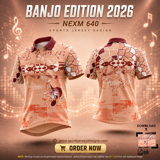 NEXM-640 PINK AND PEACH MUSICAL BANJO GROUP SUBLIMATION JERSEY DESIGN IN ORANGE AND BLACK COLOR