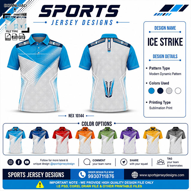 NEX-10144 BLUE,GREY AND WHITE SPORTSWEAR SUBLIMATION JERSEY DESIGN
