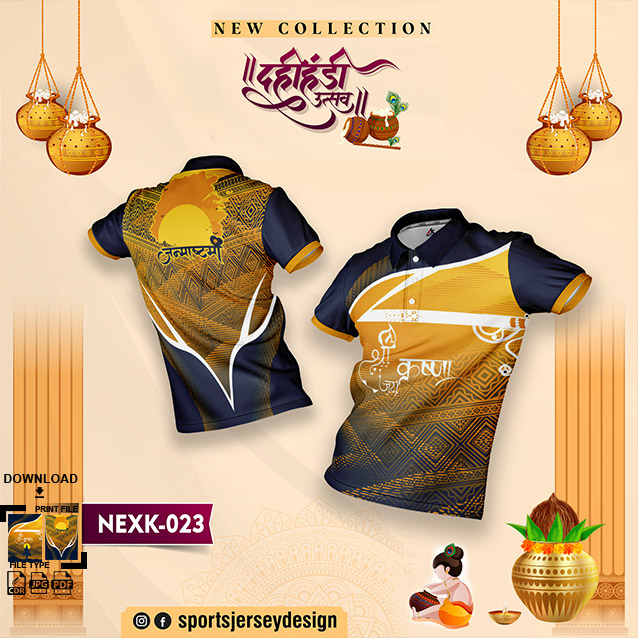 NEXK-023 YELLOW AND NAVY BLUE DAHI HANDI FESTIVAL JERSEY DESIGN
