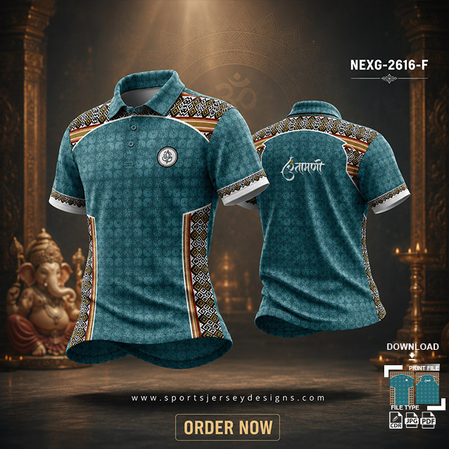 NEXG-2616 F GREEN AND RED MANDALA PATTERN GANESHA FESTIVAL JERSEY DESIGN