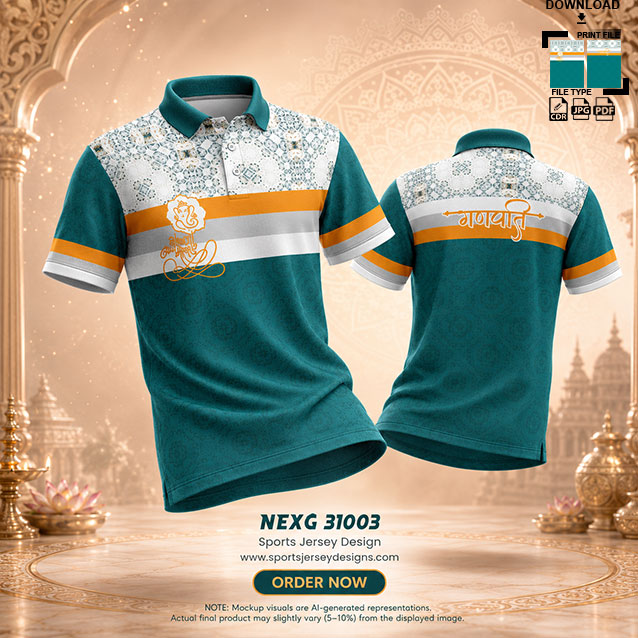 NEXG-31003 GREEN AND WHITE MANDALA PATTERN GANESHA FESTIVAL JERSEY DESIGN