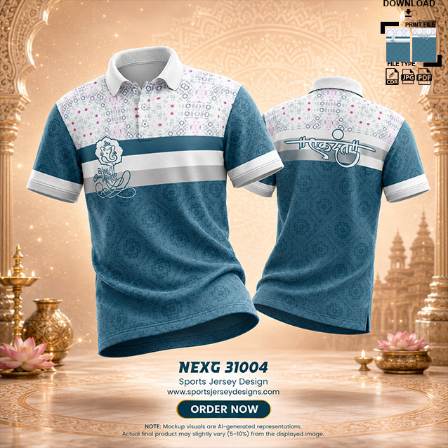 NEXG-31004 BLUE AND WHITE MANDALA PATTERN GANESHA FESTIVAL JERSEY DESIGN
