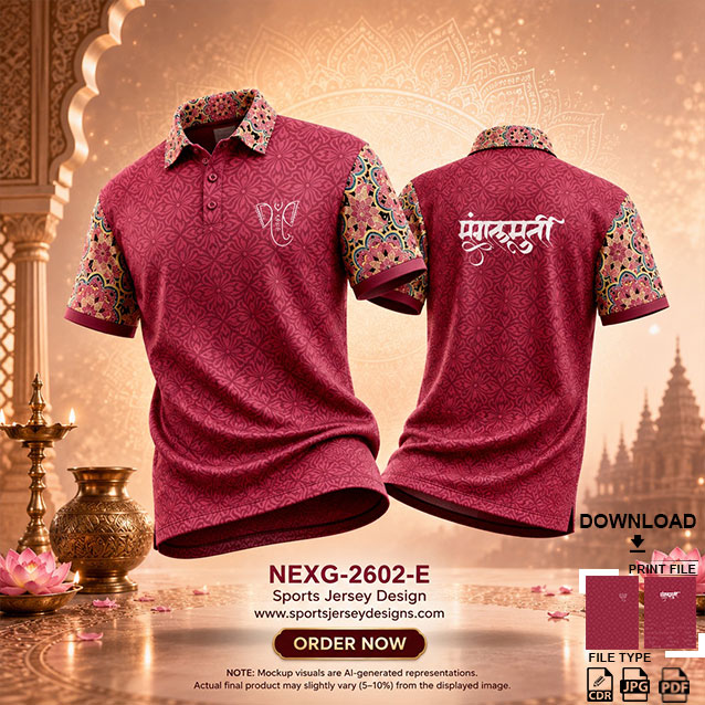 NEXG-2602 E PINK AND RED GANESHA FESTIVAL JERSEY DESIGN