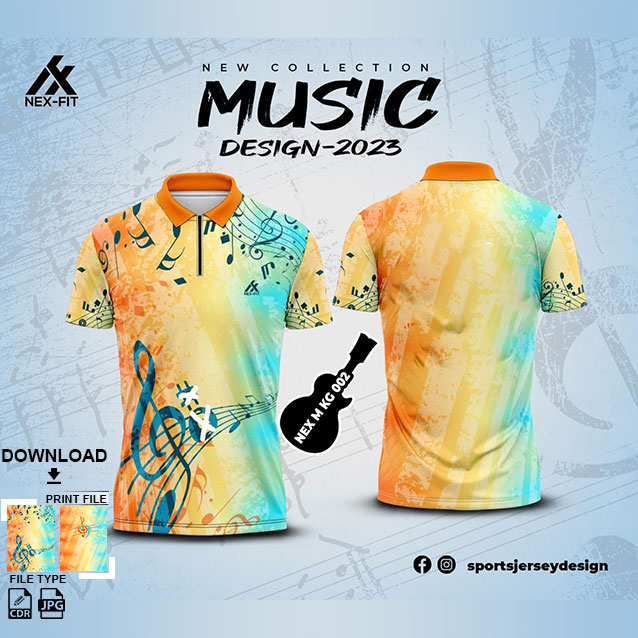 NEX M KG-002 ORANGE AND BLUE MUSICAL BANJO GROUP SUBLIMATION JERSEY DESIGN IN ORANGE AND BLACK COLOR