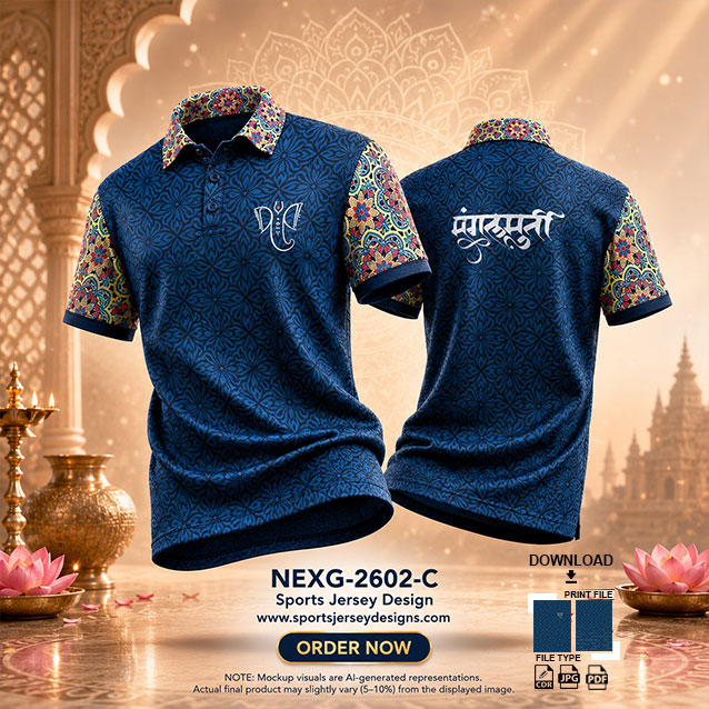 NEXG-2602 BLUE AND PATTERN  GANESHA FESTIVAL JERSEY DESIGN