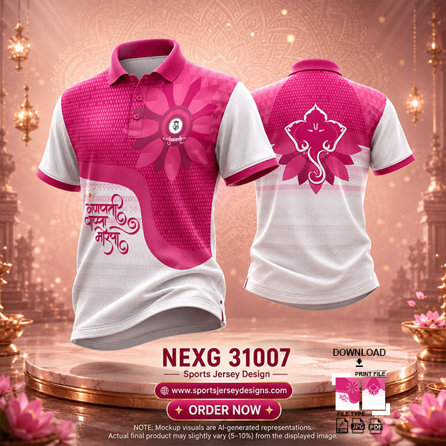 NEXG-31007 WHITE AND PINK PATTERN GANESHA FESTIVAL JERSEY DESIGN