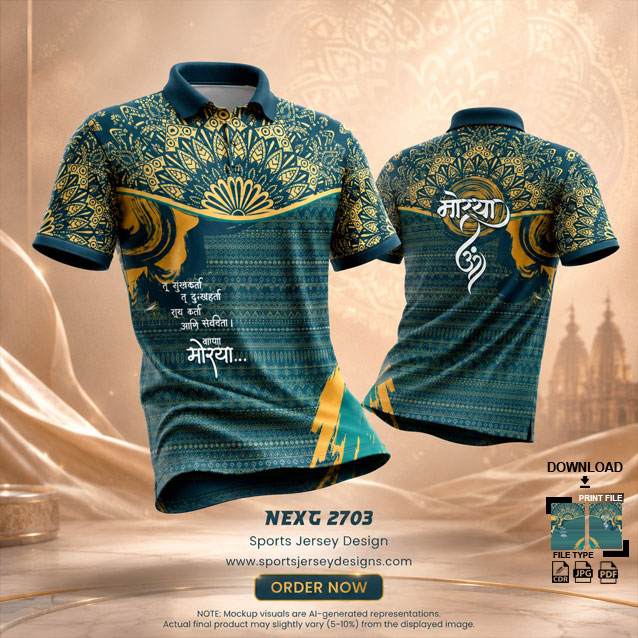 NEXG-2703 GREEN AND YELLOW PATTERN GANESHA FESTIVAL JERSEY DESIGN