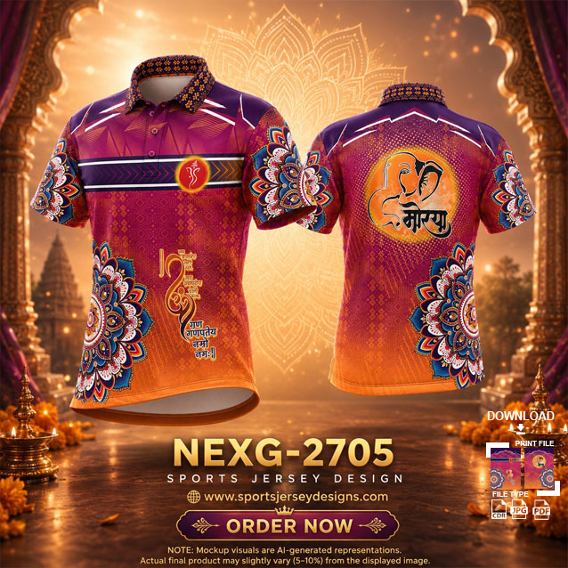 NEXG-2705 PINK AND YELLOW PATTERN GANESHA FESTIVAL JERSEY DESIGN