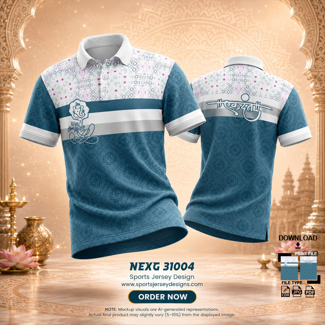 NEXG-31004 WHITE AND BLUE PATTERN GANESHA FESTIVAL JERSEY DESIGN