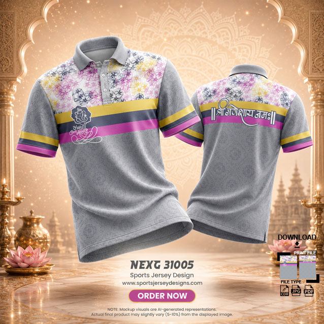 NEXG-31005 WHITE AND GRAY PATTERN GANESHA FESTIVAL JERSEY DESIGN