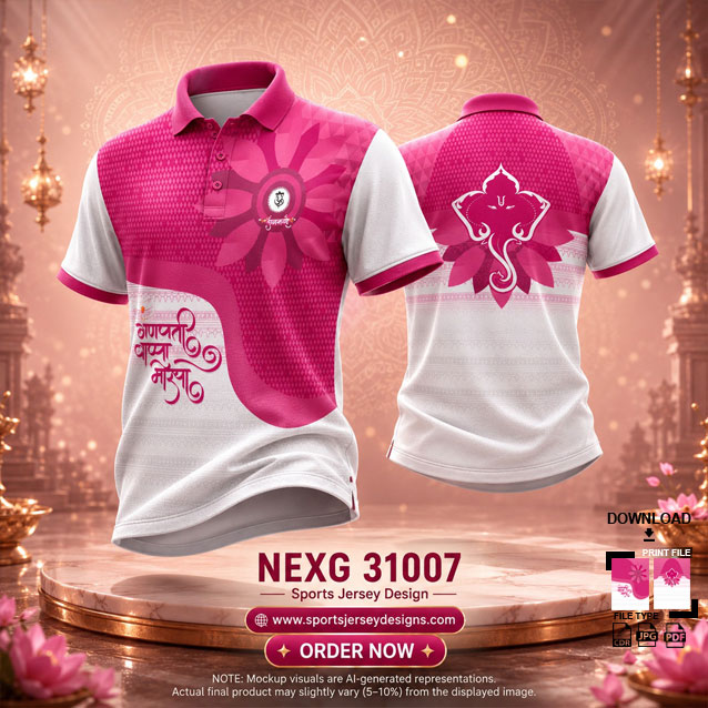 NEXG-31007 WHITE AND PINK PATTERN GANESHA FESTIVAL JERSEY DESIGN