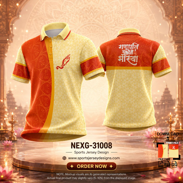 NEXG-31005 YELLOW AND RED PATTERN GANESHA FESTIVAL JERSEY DESIGN