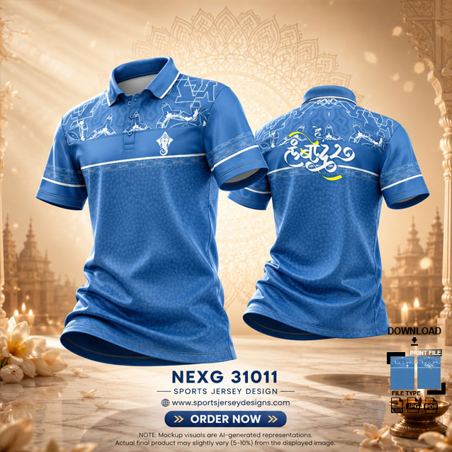 NEXG-31011 WHITE AND BLUE PATTERN GANESHA FESTIVAL JERSEY DESIGN