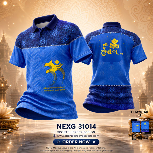 NEXG-31014 YELLOW AND BLUE PATTERN GANESHA FESTIVAL JERSEY DESIGN