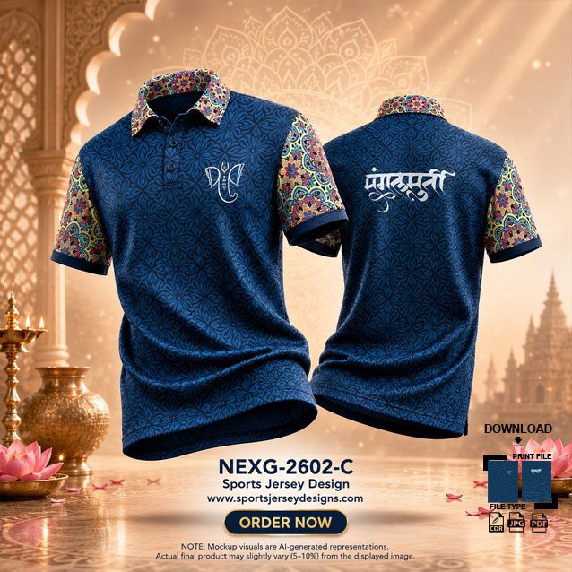 NEXG-2602 C BLUE AND WHITE PATTERN GANESHA FESTIVAL JERSEY DESIGN