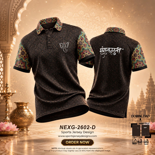 NEXG-2602 D BROWN AND WHITE PATTERN GANESHA FESTIVAL JERSEY DESIGN