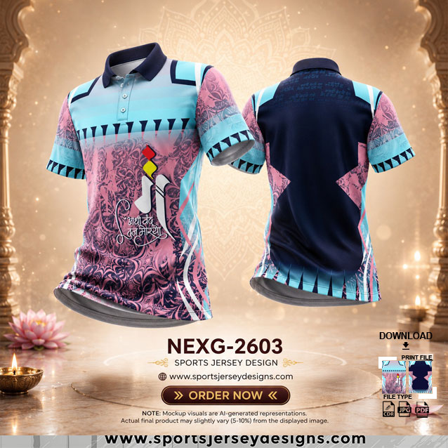 NEXG-2603 A PINK AND WHITE PATTERN GANESHA FESTIVAL JERSEY DESIGN
