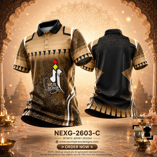 NEXG-2603 C BROWN AND WHITE PATTERN GANESHA FESTIVAL JERSEY DESIGN