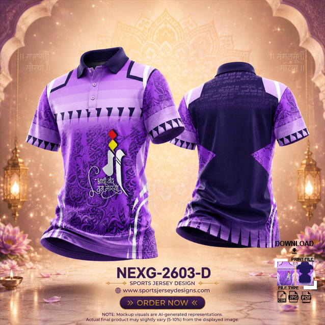 NEXG-2603 D WHITE AND PURPLE PATTERN GANESHA FESTIVAL JERSEY DESIGN