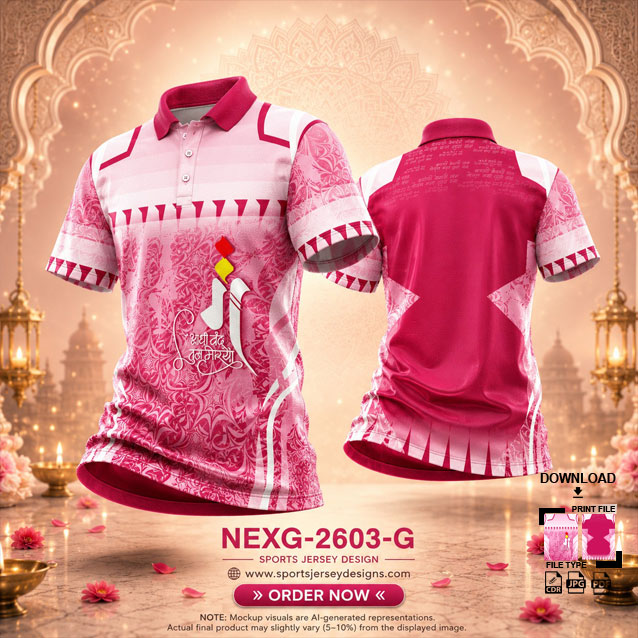 NEXG-2603 H PINK AND WHITE PATTERN GANESHA FESTIVAL JERSEY DESIGN