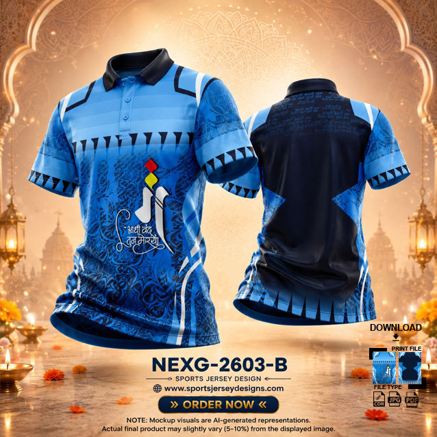 NEXG-2603 B BLUE AND WHITE PATTERN GANESHA FESTIVAL JERSEY DESIGN