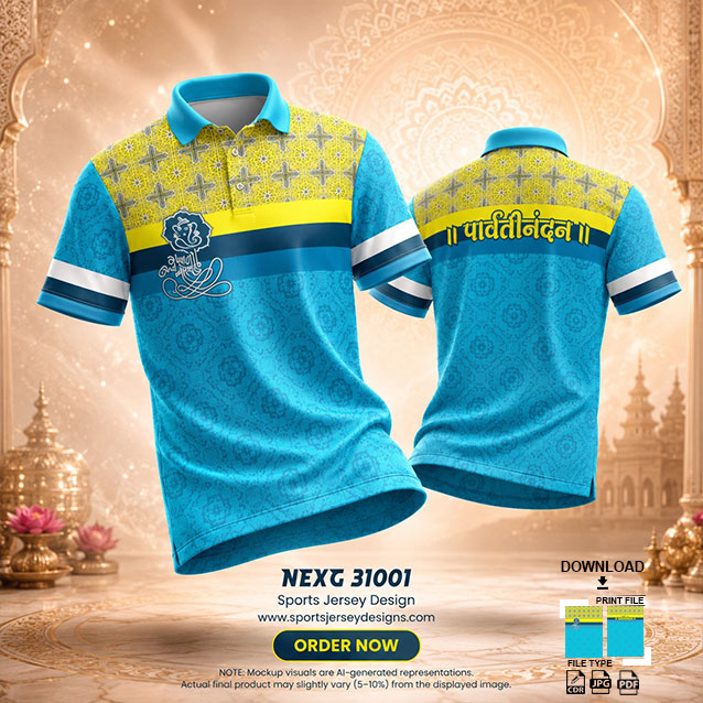 NEXG-31001 BLUE AND GREEN PATTERN GANESHA FESTIVAL JERSEY DESIGN