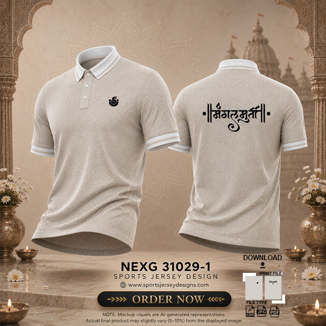 NEXG-31029 CREAM AND BROWN PATTERN GANESHA FESTIVAL JERSEY DESIGN