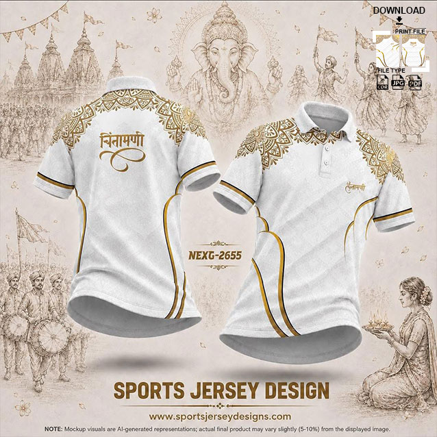 NEXG-2655 A WHITE AND YELLOW PATTERN GANESHA FESTIVAL JERSEY DESIGN