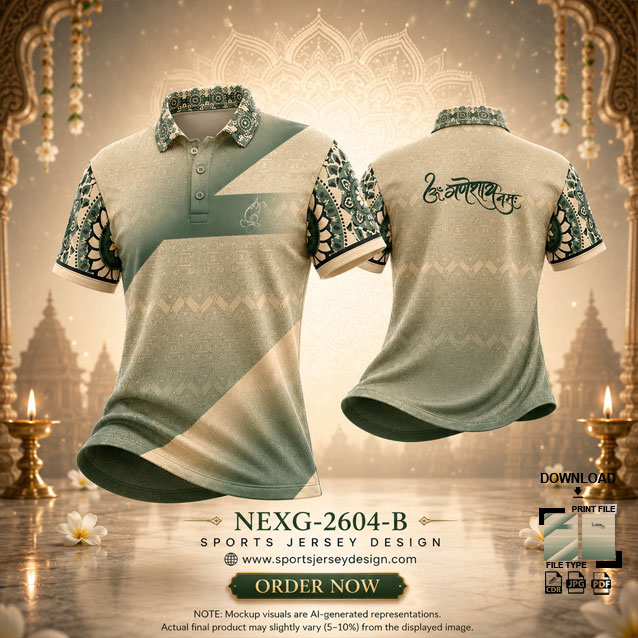 NEXG-2604 B GREEN PATTERN GANESHA FESTIVAL JERSEY DESIGN