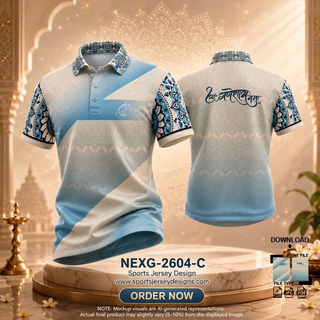 NEXG-2604 C BLUE PATTERN GANESHA FESTIVAL JERSEY DESIGN