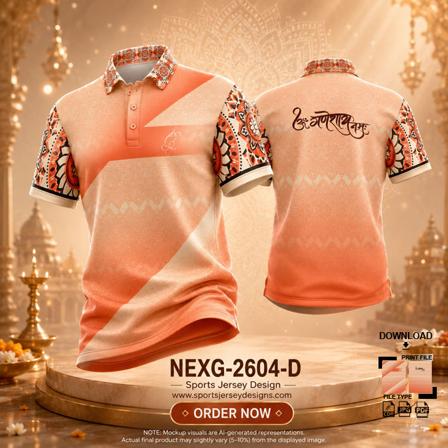 NEXG-2604 D ORANGE PATTERN GANESHA FESTIVAL JERSEY DESIGN