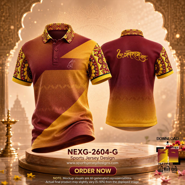 NEXG-2604 G BROWN AND YELLOW PATTERN GANESHA FESTIVAL JERSEY DESIGN