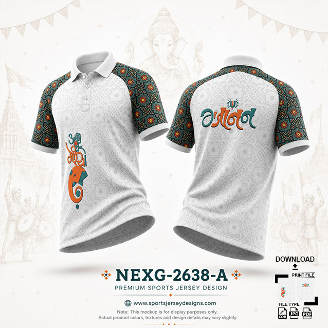 NEXG-2638-A WHITE AND GREY PATTERN GANESHA FESTIVAL JERSEY DESIGN