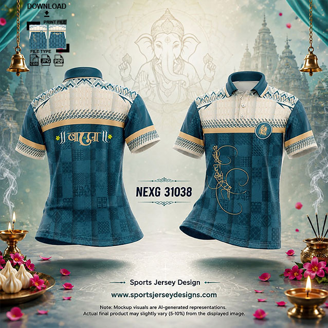 NEXG-31038 AIRFORCE AND CREAM PATTERN GANESHA FESTIVAL JERSEY DESIGN