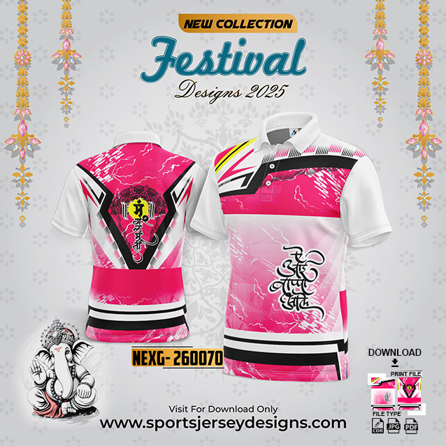NEXG-260070 PINK,BLACK AND WHITE PATTERN GANESHA FESTIVAL JERSEY DESIGN